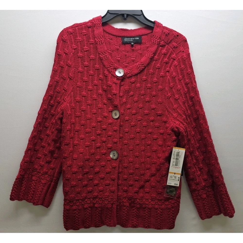 NWT Jones New York Collection Red Cardigan Small Grannycore Fall Basic Chunky